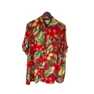 Vintage Womens Top Hawaiian Print Avenue Brand Floral Size 26 28